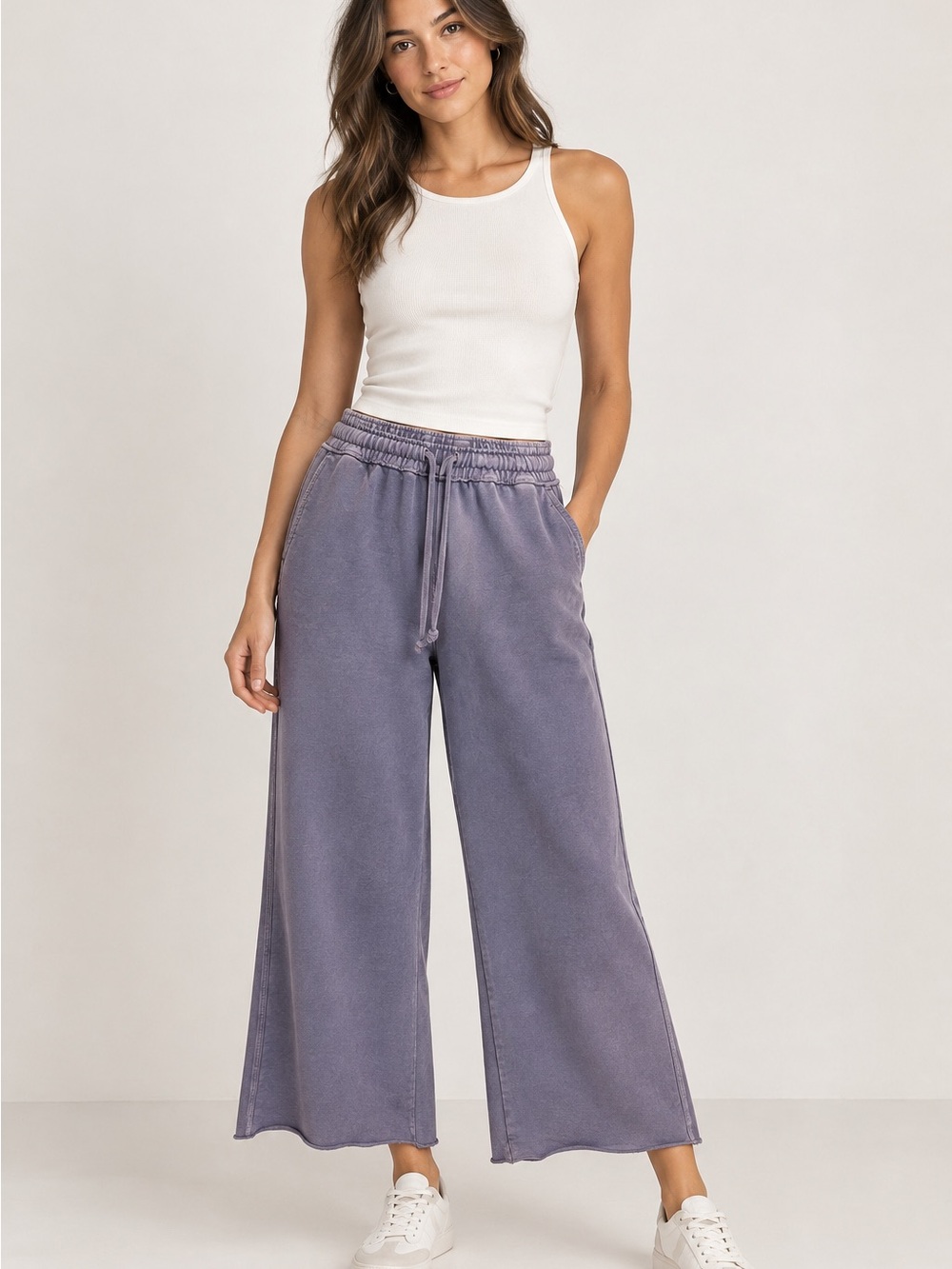 Zara Lavender Wide-Leg Drawstring Pants
